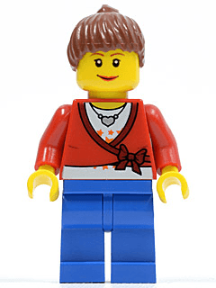 LEGO Sweater Cropped with Bow Heart Necklace Reddish Brown Hair Female Ponytail (cty0160) Town / City Minifigure