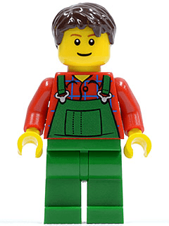 LEGO Overalls Farmer Green Dark Brown Short Tousled Hair (cty0161) Town / City Minifigure