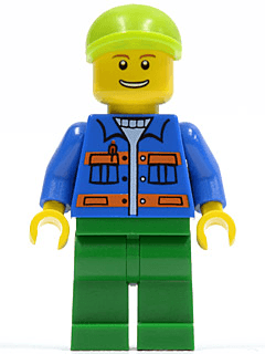 LEGO Blue Jacket with Pockets and Orange Stripes Lime Short Bill Cap (cty0162) Town / City Minifigure
