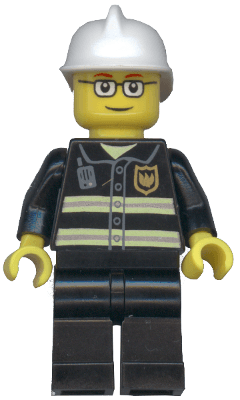 Fire - Reflective Stripes, Black Legs, White Fire Helmet, Glasses and Red Thin Eyebrows