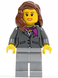 LEGO Dark Bluish Gray Jacket with Magenta Scarf Reddish Brown Female Hair over Shoulder Dark (cty0169) Town / City Minifigure