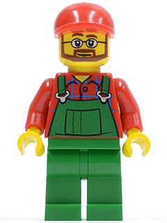 LEGO Overalls Farmer Green Red Short Bill Cap Beard and Glasses (cty0170) minifigure