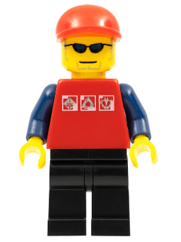 LEGO Red Shirt with 3 Silver Logos Red Short Bill Cap Glasses (cty0175) minifigure