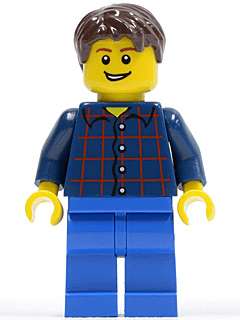 LEGO Plaid Button Shirt Dark Brown Short Tousled Hair Lopsided Grin with Teeth (cty0177) minifigure
