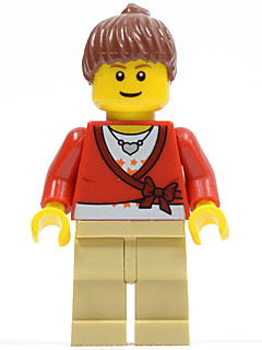 LEGO Sweater Cropped with Bow Heart Necklace Reddish Brown Hair Female Ponytail Brown Eyebrows (cty0179) minifigure