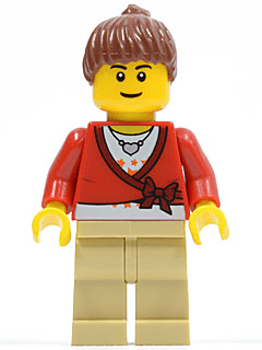 LEGO Sweater Cropped with Bow Heart Necklace Reddish Brown Hair Female Ponytail Black Eyebrows (cty0179a) minifigure
