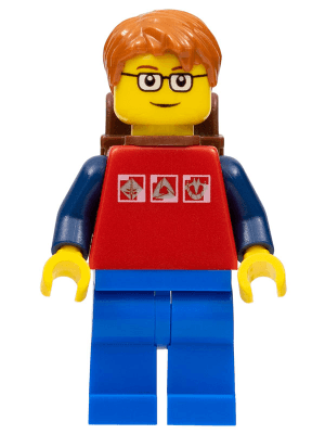 LEGO Red Shirt with 3 Silver Logos Dark Orange Short Tousled Hair Brown Eyebrows (cty0180) Town / City Minifigure