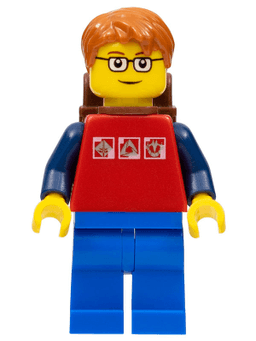 LEGO Red Shirt with 3 Silver Logos Dark Orange Short Tousled Hair Brown Eyebrows (cty0180) minifigure