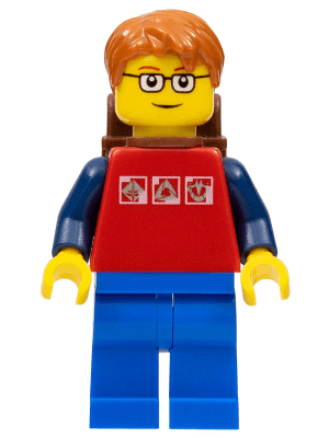 LEGO Red Shirt with 3 Silver Logos Dark Orange Short Tousled Hair Red Eyebrows (cty0180a) Town / City Minifigure