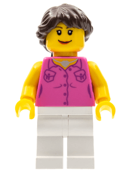 LEGO Dark Pink Vest and Heart Necklace Dark Brown Hair Ponytail Long French Braided (cty0181) minifigure