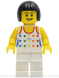 LEGO Shirt with Female Rainbow Stars Pattern Black Bob Cut Hair (cty0182) minifigure