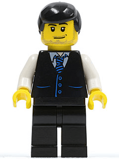 LEGO Black Vest with Blue Striped Tie Black Male Hair (Bus Driver) (cty0186) Town / City Minifigure