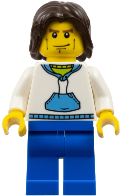 LEGO White Hoodie with Medium Blue Pocket Dark Brown Mid-Length Tousled Hair (cty0190) minifigure