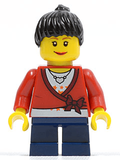 LEGO Sweater Cropped with Bow Heart Necklace Dark Blue Short Legs Black Female Hair Ponytail (cty0193) Town / City Minifigure