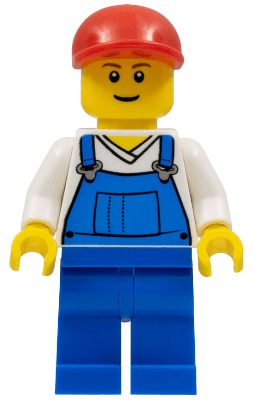 LEGO Overalls Blue over V-Neck Shirt Red Short Bill Cap (cty0202) Town / City Minifigure