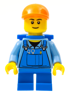 LEGO Overalls with Tools in Pocket Blue Orange Short Bill Cap Blue Short Legs D-Basket Blac (cty0214a) Town / City Minifigure
