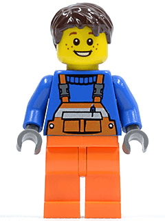 LEGO Overalls with Safety Stripe Orange Dark Brown Tousled Hair (cty0215) minifigure