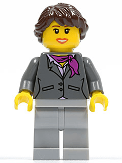 LEGO Dark Bluish Gray Jacket with Magenta Scarf Dark Brown Hair Ponytail Long French Braided (cty0220) Town / City Minifigure
