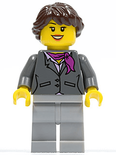 Dark Bluish Gray Jacket with Magenta Scarf, Light Bluish Gray Legs, Dark Brown Hair Ponytail Long French Braided, Black Eyebrows