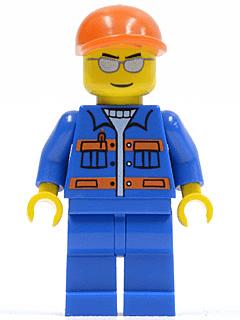 Blue Jacket with Pockets and Orange Stripes, Blue Legs, Orange Short Bill Cap, Silver Sunglasses