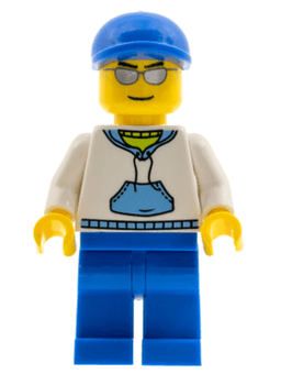 LEGO White Hoodie with Medium Blue Pocket Blue Short Bill Cap (cty0234) minifigure