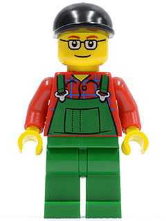 LEGO Overalls Farmer Green Black Short Bill Cap and Glasses (cty0245) minifigure