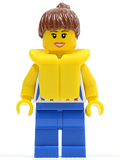 LEGO Shirt with Female Rainbow Stars Pattern Reddish Brown Ponytail Hair Life Jacket (cty0249) minifigure