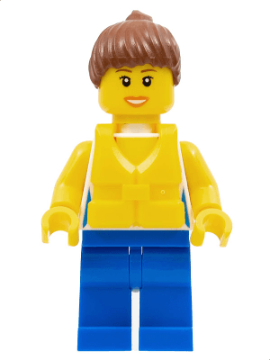 LEGO Shirt with Female Rainbow Stars Pattern Reddish Brown Ponytail Hair Life Jacket Center (cty0249a) Town / City Minifigure