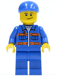 LEGO Blue Jacket with Pockets and Orange Stripes Blue Short Bill Cap Crooked Smile (cty0258) Town / City Minifigure