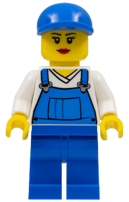 LEGO Overalls Blue over V-Neck Shirt Blue Short Bill Cap Eyelashes and Smile (cty0269) Town / City Minifigure