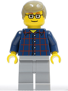 LEGO Plaid Button Shirt Dark Tan Male Hair Glasses (cty0270) Town / City Minifigure