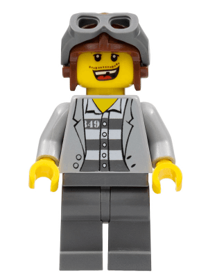Police - Jail Prisoner Jacket over Prison Stripes, Dark Bluish Gray Legs, Aviator Cap and Goggles, Missing Tooth