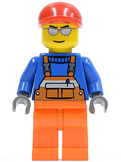 LEGO Overalls with Safety Stripe Orange Red Short Bill Cap Silver Sunglasses (cty0294) minifigure