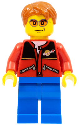 LEGO Red Jacket with Zipper Pockets and Classic Space Logo Dark Orange Short Tousled Hair Or (cty0308) Town / City Minifigure