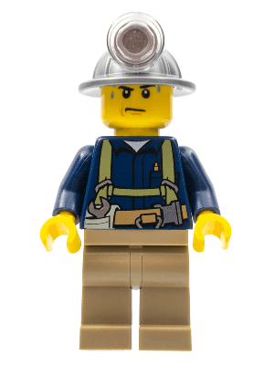 Miner - Shirt with Harness and Wrench, Dark Tan Legs, Mining Helmet, Sweat Drops