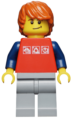 LEGO Red Shirt with 3 Silver Logos Light Bluish-Gray Legs Dark Orange Hair (cty0312) Town / City Minifigure