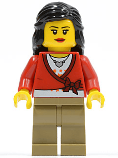 LEGO Sweater Cropped with Bow Heart Necklace Black Female Hair Mid-Length (cty0313) minifigure