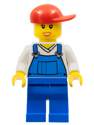 LEGO Overalls Blue over V-Neck Shirt Red Short Bill Cap (cty0321) Town / City Minifigure