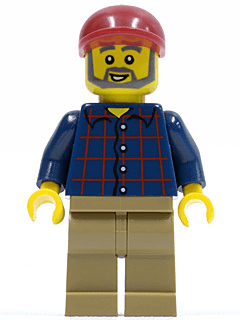 LEGO Plaid Button Shirt Dark Red Short Bill Cap Dark Bluish Gray Beard and Eyebrows (cty0325) minifigure