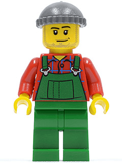 LEGO Overalls Farmer Green Dark Bluish Gray Knit Cap (cty0326) Town / City Minifigure