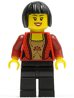 LEGO Female Corset with Gold Panel Front and Lace Up Back Pattern Black Bob Cut Hair (cty0327) Town / City Minifigure