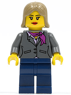 LEGO Dark Bluish Gray Jacket with Magenta Scarf Dark Tan Female Hair (cty0329) Town / City Minifigure