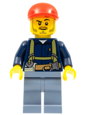 Miner - Shirt with Harness and Wrench, Sand Blue Legs, Red Short Bill Cap