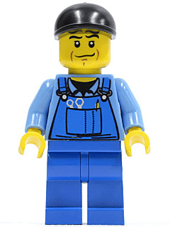 LEGO Overalls with Tools in Pocket Blue Black Short Bill Cap Chin Dimple (cty0335) Town / City Minifigure