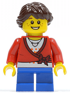 LEGO Sweater Cropped with Bow Heart Necklace Blue Short Legs Dark Brown Hair Ponytail Long French Braided Freckles (cty0339) minifigure