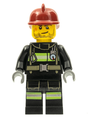 Fire - Reflective Stripes with Utility Belt, Dark Red Fire Helmet, Crooked Smile and Scar