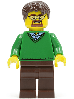 LEGO Green V-Neck Sweater Dark Brown Short Tousled Hair Safety Goggles (cty0352) minifigure