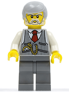 LEGO Pinstripe Vest Red Tie and Pocket Watch Light Bluish Gray Male Hair (cty0353) minifigure