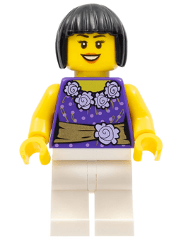 LEGO Female Dark Purple Blouse with Gold Sash and Flowers Black Bob Cut Hair (cty0354) minifigure