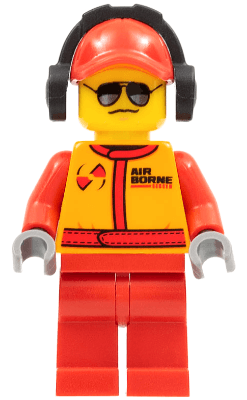 LEGO Monster Truck Mechanic Racing Suit with Airborne Spoilers Logo Red Cap with Hole Headph (cty0386) Town / City Minifigure